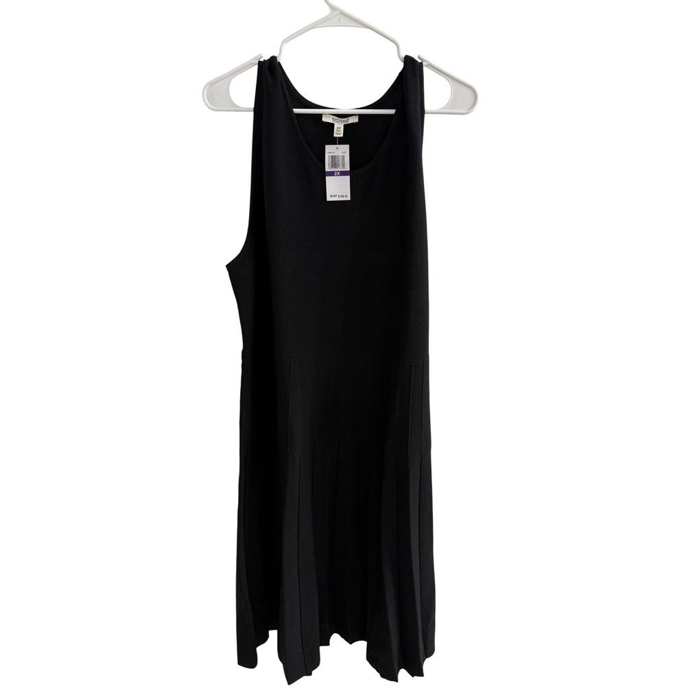 Edited by Remi Bader Black Sleeveless Pleated Knit Fit and Flare Dress 2X NWT